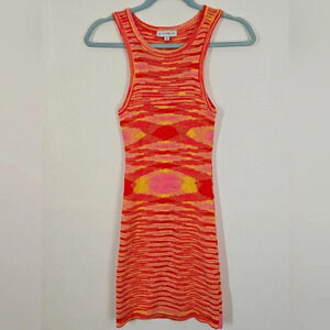 Buttermelon knit mini bodycon dress red, yellow, pink sleeveless size medium‎